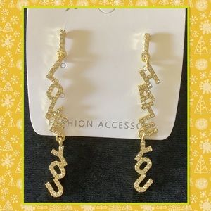 Gold tone “love you” heat you”crystals earrings